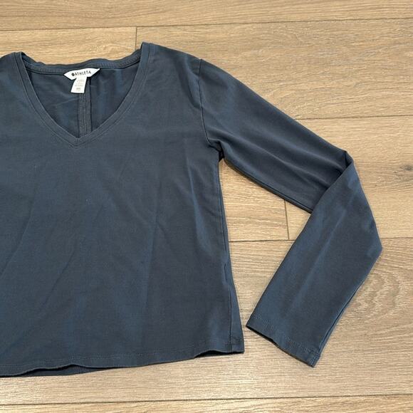 ATHLETA‎ Blue Gray Essential V Neck Cotton Casual Long Sleeve Shirt Top Size XXS - Picture 4 of 12